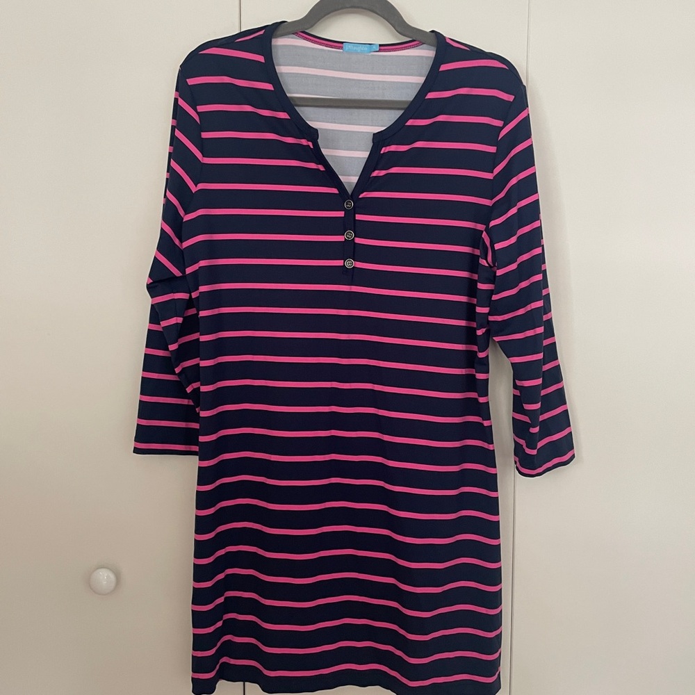 J. McLaughlin Navy and Pink Striped Tunic Dress
